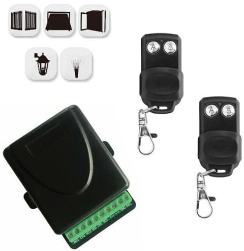 Kit Ricevitore per automazione cancelli con 2 telecomandi universali 433mhz, Apertura cancelli Automatici,luci, serrande, 2 canali,12 24V