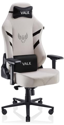 VALK Freya - Atmungsaktiver Stoff Gaming Stuhl, Ergonomischer Bürostuhl, Recliner 160º, 4D Armlehnen, Aluminium Basis, Memory Foam Kissen, Professioneller Gamer Stuhl (Weiß Perle)