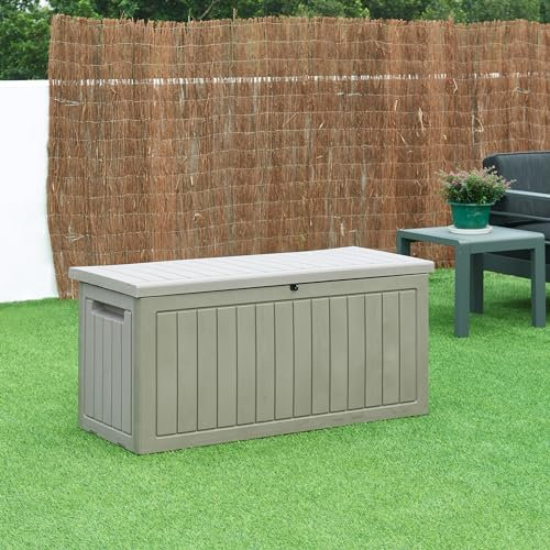 casa.pro Gartenbox Filetto Outdooor Aufbewahrungsbox 250 L Garten Auflagenbox Kissenbox wetterfest Kunststoff Gartenkiste 124 x 52,5 x 57 cm Beige