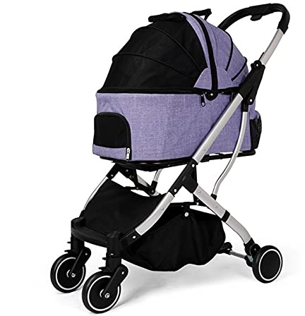 Premium-Hundewagen für mittelgroße Hunde, Haustier-Buggys, Hundewagen, Katzen-Buggy, Haustier-Transportwagen, Buggys, faltbar, 4 Räder, Hunde-Kinderwagen mit abnehmbarem (Grau A) (Lila)