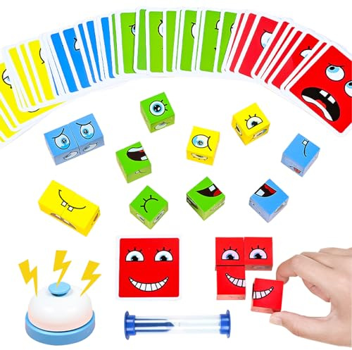 ZUNIPLEX Pusselbyggnadsblock, Face Changing Magic Cube, träkub, träpussel med magiska ansikten för barn från 3 år, interaktivt spel med klocka och timglas.