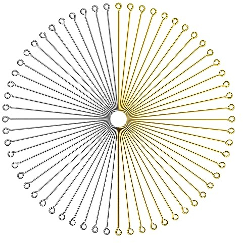 TOAOB 50mm Ösenstifte Edelstahl 200 Stück Open Eye Pins Silber und Gold | für Ohrring Anhänger Perlen, Schmuck DIY, Handwerk Machen, Schmuckherstellung Zubehör, Galvanik Prozess