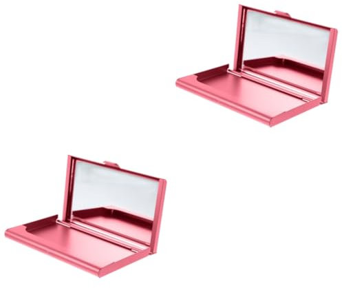 Parliky 2st Visitenkartenetui Mit Spiegel Ausweistasche Kartenorganisator Mehrere Visitenkartenhalter Praktischer Kartenhalter Für Karten Taschenspiegel Rosa Aluminium
