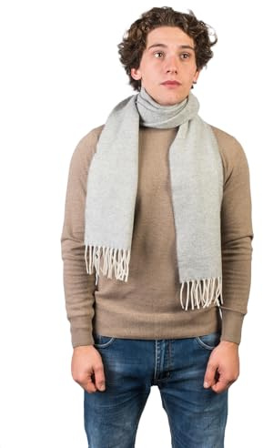 Dalle Piane Cashmere Schal mit Fischgrätenmuster Wolle und Kaschmir, Made in Italy - Herren, Farbe: Hellgrau, Einheitsgröße