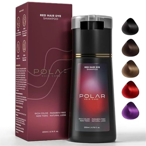 Champú para tinte de cabello polar, cuidado del cabello polar, champú de tinte instantáneo para el cuidado del cabello polar, champú de color natural para cobertura de cabello gris (Red)