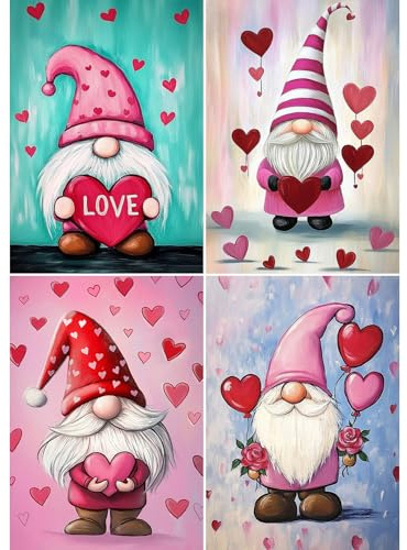 BOWETILE Set da 4 Diamond Painting Kit Completo, Gnome Diamond Painting Kit Completo per Adulti, Carino Gnome Diamant Painting per Adulti, Decorazioni per Casa 30x40 cm