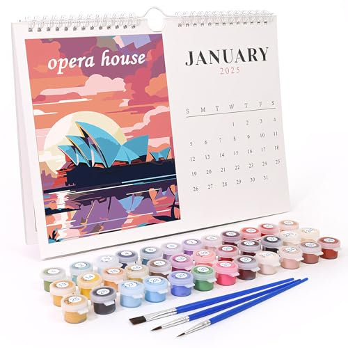 Bastelkalender 2025 Set, Digitaler Wandkalender 2025, Kalender 2025 Selbst Gestalten mit Pinsels und Acrylfarbe, DIY Malerei kalender, Geschenk für Freunde, Eltern, Heimdeko (Architektur)