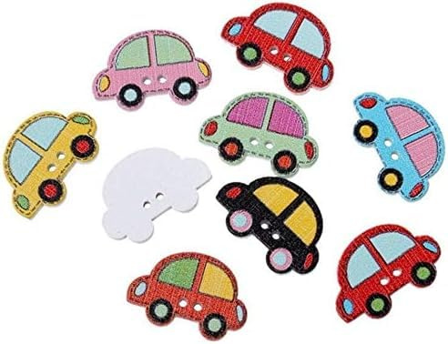 Amlhy Holzknöpfe Gemischte Cartoon-Auto-Muster Nähzubehör Dekoration Multifunktionsknöpfe zum Basteln Stricken Scrapbooking DIY Verzierung - 100 Stück