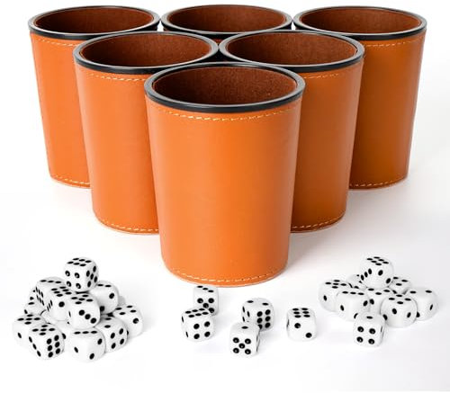 Corpower Würfelbecher Leder 6er Set mit 36 Würfeln (14mm), Handgefertigte Premium Würfelbecher mit Würfeln für Bar-Party, Farkle Yahtzee Würfelspiele