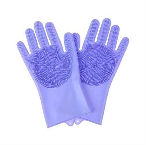 ZHOUXYFDC Household Rubber Gloves 1 Pair Reusable Dishwashing Gloves Silicone Household Sponge Scrubber Portable Kitchen Dishwashing Cleaning Gloves(Purple)