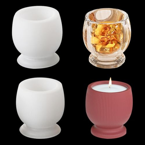 FineInno 2PCS Cup Resin Silicone Moulds Includes Smooth Candle Holder Mould Streak Jar Epoxy Mould Resin for Glass Candy Container Flower Pot
