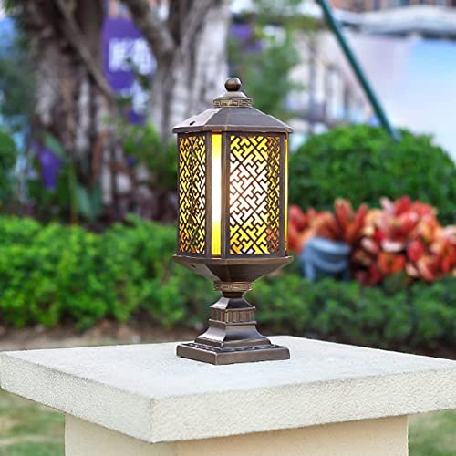 Luz de poste de jardín Portal de lámpara de pilar retro, Luces de poste de estilo chino con base E27, Luz de pilar de aluminio para poste de luz decorativo impermeable al aire libre Entrada de la