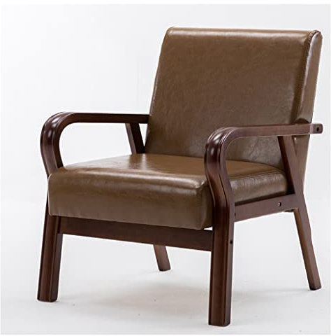 Mid-Century Retro-Leder-Stuhl mit Armlehnen für Schlafzimmer, bequem, gepolstert, Loungesessel, Einzellesesessel für Wohnzimmer, Empfang, Schlafsäle, Braun