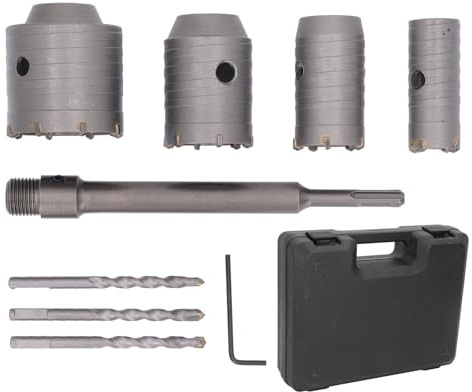 Sierra Corona Perforadora Hormigon en Secode 8 Piezas con 220 mm Más Vástago, Kit de Sierra de Agujeros 30 mm 40 mm 50 mm 65 mm con 3 Núcleos Cortador de
