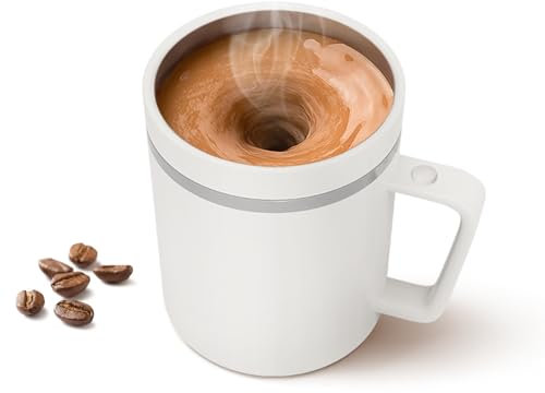 FOVNOT Tazza Automescolante da 360mL, Ricaricabile Elettrica Tazza da Caffè in Ceramica con Barra di Agitazione in Acciaio Inox, Miscelazione Automatica per Caffè, Latte, Proteine in Polvere, Cacao