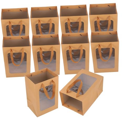 Zerodeko 10stücke Transparente Geschenktaschen Mit Fenster Pack Papierbeutel Mit Griffen Klare Partytüten Als Goody Bags Durchsichtige Verpackungsbeutel Für Feste Und Geschenke