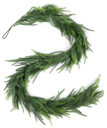 VEYLIN Artificial Pine Christmas Garland, 6FT Prelit Christmas Garland Green Holiday Decorative Greenery for Table and Home