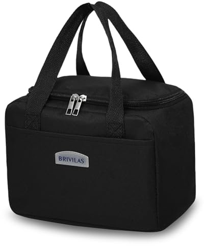 Aucuu Bolsa Térmica Porta Alimentos, Bolsa de Almuerzo Reutilizable con Aislamiento, Ionchera Aislada para Adultos, con Correa, para el Trabajo, Viajes, Picnic, Oficina-Negro