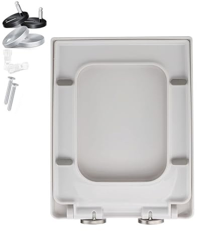 Abattant WC carré à Fermeture Douce - Abattant WC Blanc en PP avec dégagement Rapide, Installation Facile avec charnières réglables à Fixation supérieure, rectangulaire, 36 x 47 cm