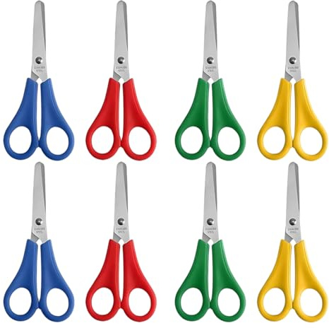 Tijeras escolares LACHT First, 8 tijeras para niños, tijeras de seguridad para niños, acero inoxidable, tijeras pequeñas para papel para niños, tijeras escolares con escala en cm