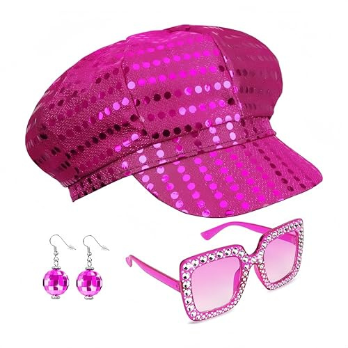 SDXCJY Lot de 3 chapeaux à paillettes style disco des années 70 pour adulte - Accessoires Abba - Avec lunettes de soleil carrées à paillettes - Costume disco pour femme - Pour fête à thème