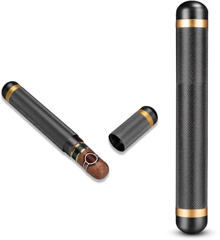 CLZOONG Tube de Caisse de Cigare en Acier Inoxydable, Tube de Cigare Portable pour Les Voyages d'affaires en Plein air, Caisse de Transport de cigares (Noir)