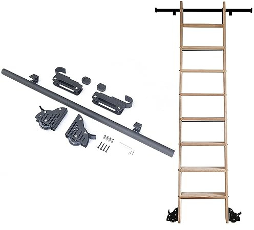 Kit hardware per scaletta retrattile – binario rotondo nero rustico per uso mobile interno/loft (6 m) – sistema a scala scorrevole facile da installare senza scala inclusa