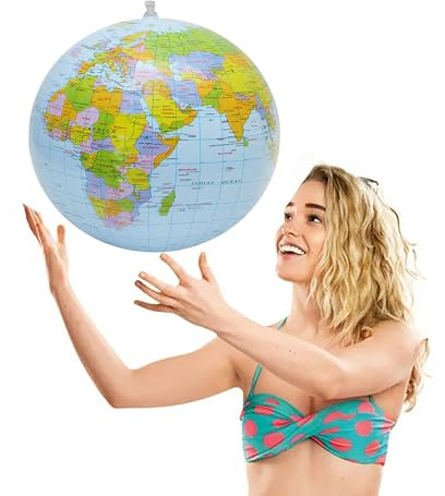 Globo gonfiabile, pallone da spiaggia - Mappamondo in PVC | Pallone da spiaggia gonfiabile da 16 pollici con mappa topografica, globo, pallone da per bambini, aula scolastica, geografia, fest