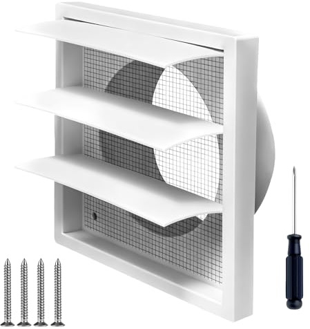 Dengthrive 100mm Extractor Fan Vent Cover Tumble Dryer Vent Cover 140x140mm | Wall Vent with Flyscreen External Gravity Grille Air 100mm Vent Cover for HVAC Exhaust Vent Duct Cover Bathroom Kitchen