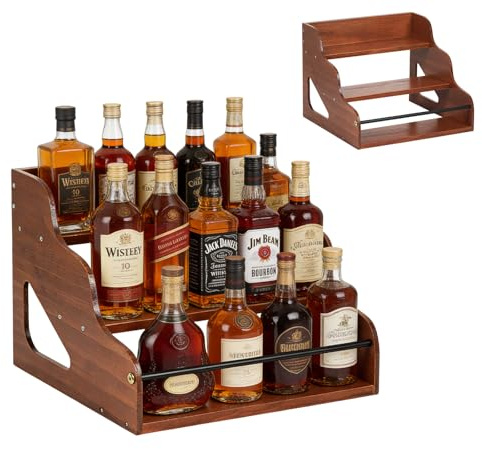 Sonhomay Scaffale espositore per Bottiglie di liquore a 3 Livelli | in legno rustico, organizer per sciroppo da caffè,portabottiglie per vino,scaffale da banco,supporto per stazione da caffè