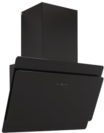 refsta FUGA Kopffreihaube – schwarz, Glas, Dunstabzugshaube, starker Motor 553/m³/h, Energieeffizienz B, leise, LED-Beleuchtung, Touch Control (90cm)