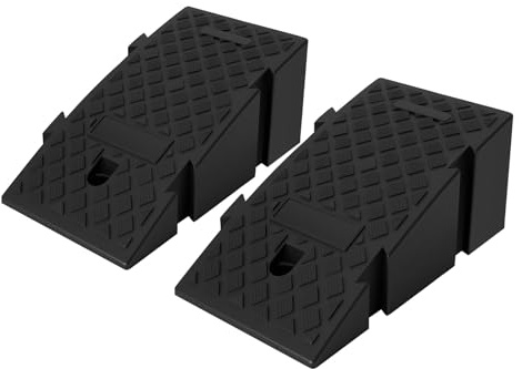 Rampa di accesso in plastica nera per auto, camper e rimorchi, con fori di fissaggio e dimensioni compatte (19 cm di altezza)