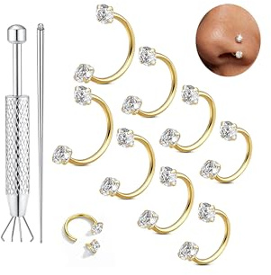 Chriscoco 16G/18G/20G Piercing Nariz Acero Quirurgico 7/8/10/12mm Piercing Septum Oro Argento CZ Piercings Oreja Negro Piercings Helix Labret Cartílago Daith Para Mujere Hombre