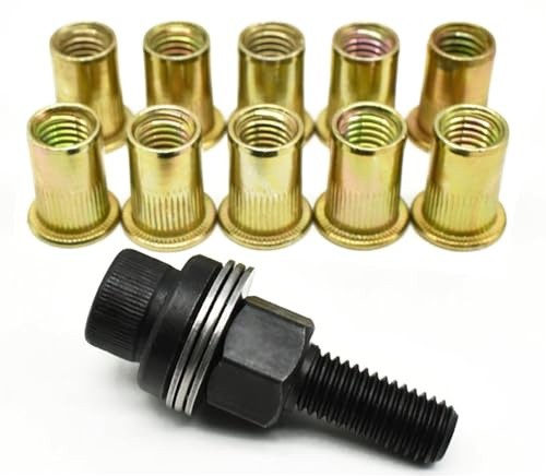 Kit d'écrous à riveter - Rivet manuel pour inserts filetés, écrous à enfoncer - pour tôle, carrosserie, bricolage et réparations avec tête d'écrou à rivets M8 et 10 écrous à rivets M8 en aluminium