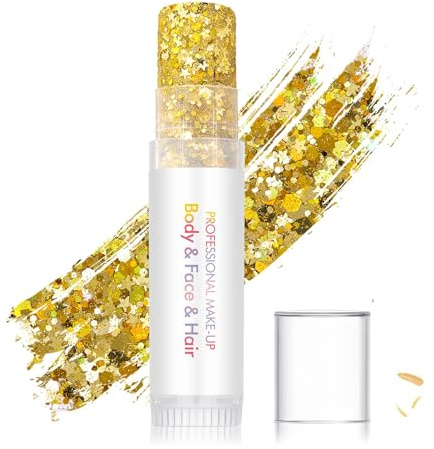 Gold Glitter Stick für Gesicht, Körper & Haare – Quick-Dry, Nicht Klebrig, Wasserfest & Langanhaltend – Make-Up Highlighter Stift für Festival, Party, Fotoshooting, DIY Body & Hair Glitzer