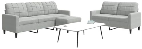 sephironlbb 3-TLG. Sofagarnitur Hellgrau Samt mit 2-Sitzer, 3-Sitzer und Fußhocker, Polstergarnitur für Wohnzimmer, Zweisitzer Couch, Dreisitzer Sofa, Lounge und Gästezimmer