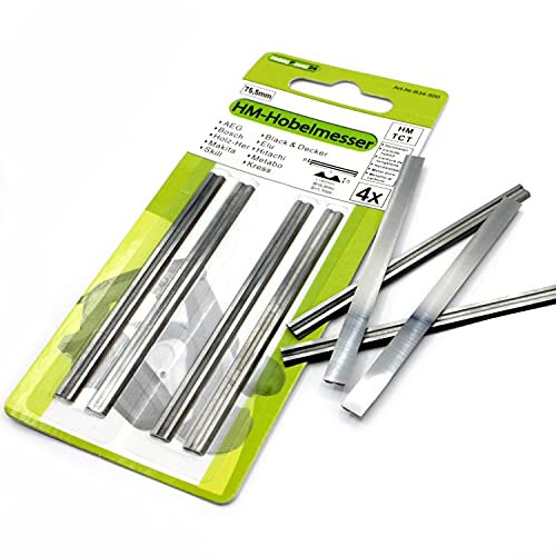 4 Stück HM Wendemesser/Hobelmesser 75,5x5,5x1,1 Passend für Black&Decker DN 750 / SR 600 K/BD 75 / KW 750