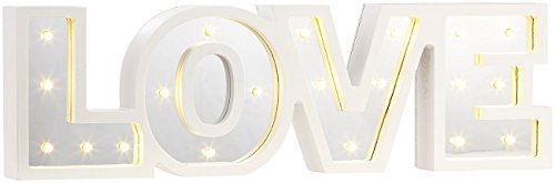 Lunartec LED Schrift Beleuchtung: LED-Schriftzug Love aus Holz & Spiegeln mit Timer & Batteriebetrieb (Beleuchtung Schriftzüge, Deko-Wörter, 3D)