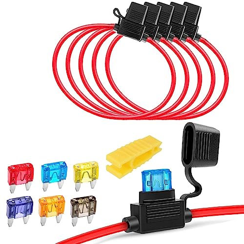 Gebildet 5PCS 32V 20A Portafusibile di Piccolo Lame, 16 AWG ATC Portafusibile In-Line con un Cappello, Protezione Sovraccarico, con 6pcs Fusibile piccolo, per Auto, Barca, Motocicletta
