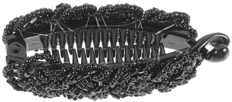 Lurrose Perlen Banane Haarspange - Pferdeschwanz Halter für Haar-Styling (Schwarz, 9x2x2.5 cm, 1 Stück)