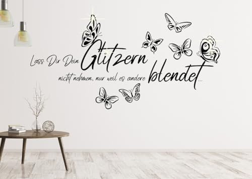 tjapalo® a50 Wandtattoo jugendzimmer mädchen sprüche Wandtattoo Wohnzimmer modern lass dir dein Glitzern Wandtatttoo sprüche wohnzimmer Wandsticker Wohnzimmer, Farbe: dunkelgrau, Größe: B80xH38cm