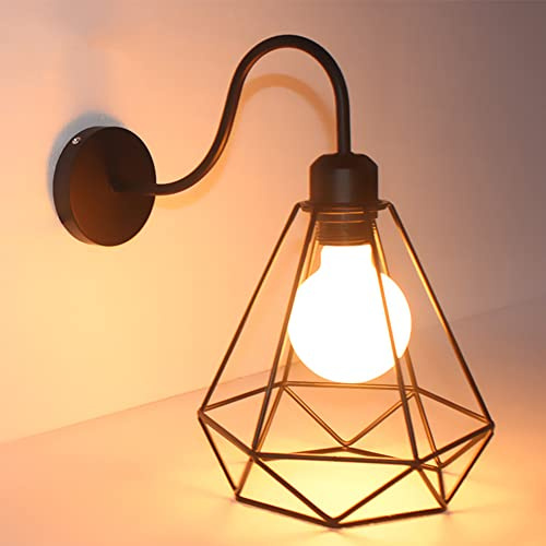 Lámpara de pared industrial vintage iluminación ajustable lámpara de pared de alambre rústico jaula de metal lámpara de pared lámpara de pared estilo Edison antiguo lámpara de terraza (sin bombilla)