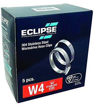 Eclipse Professional Tools ECW4-5 W4 Box of 5 90-120mm (3 ½ - 4 ¾) 304 Stainless Steel Worm Gear Hose Clamps
