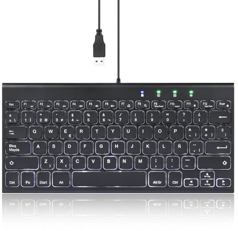 Perixx PERIBOARD-429 Mini Keyboard with Backlight, Slim and Lightweight Design; Multimedia Keys, for PC, Laptop, Black, Configuration