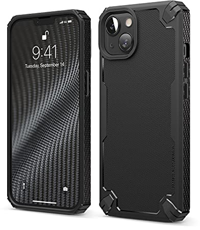 elago Armor Case for iPhone 13 Black | US Military Grade Drop Protection, Heavy-Duty Protection, Carbon Fiber Texture, Tough Rugged Design (Black)