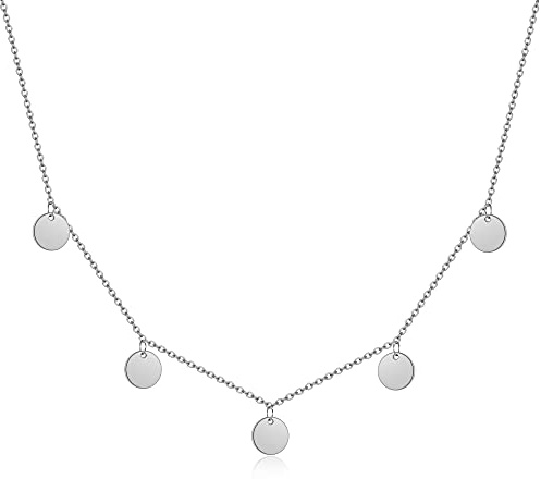 AFSTALR Kette Silber Damen Halskette mit 5 Runden Plättchen 8mm Edelstahl Chain Choker Schmuck Geschenke für Frauen Wasserfest Länge 40+5cm