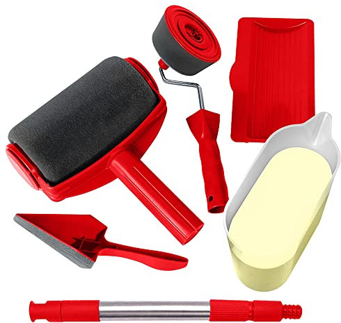 Dekton 6pc Paint Tool Kit-with Pole-Self-contained, Refillable and Washable| Clean-up is Quicker-Easier| Flocked Edger, Corner Pad| Includes Paint Roller, Edger, Pad, Tray, Pour Jug, Telescopic Pole