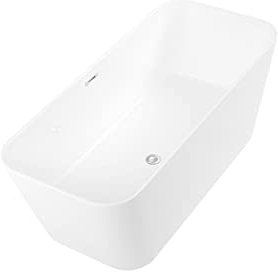 KZOAO Freistehende Design Badewanne Mineralgusswanne Kunststeinwanne Standbadewanne 1882 ohne sichtbare Schläuche inklusive Pop Up Verschluss und Höhenverstellbare Schraubfüße, Oberfläche:Matt