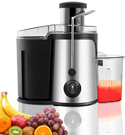 CLIPOP Juicer Machines, Electric Centrifugal Juicers Whole Fruit and Vegetable with Wide Mouth, Easy to Clean Dual Speed Mode Stainless Steel Juice Extractor with Overload Protective System 600W