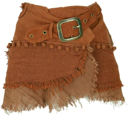 GURU SHOP Goa Mini jupe portefeuille Tribal Cacheur Jupe superposée Femme Blanc Coton Taille 38, Orange rouille., 40